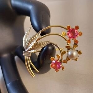 Vintage 1/2012 KT Gold Filled and Pink Floral Brooch
